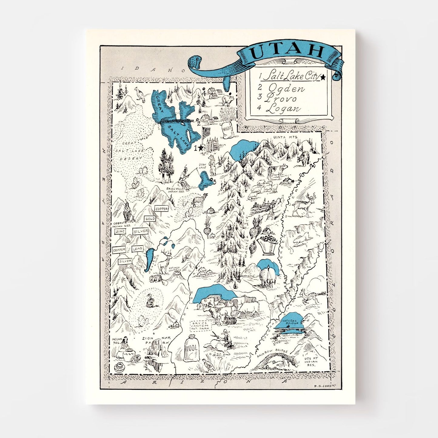 Vintage Map of Utah, 1931