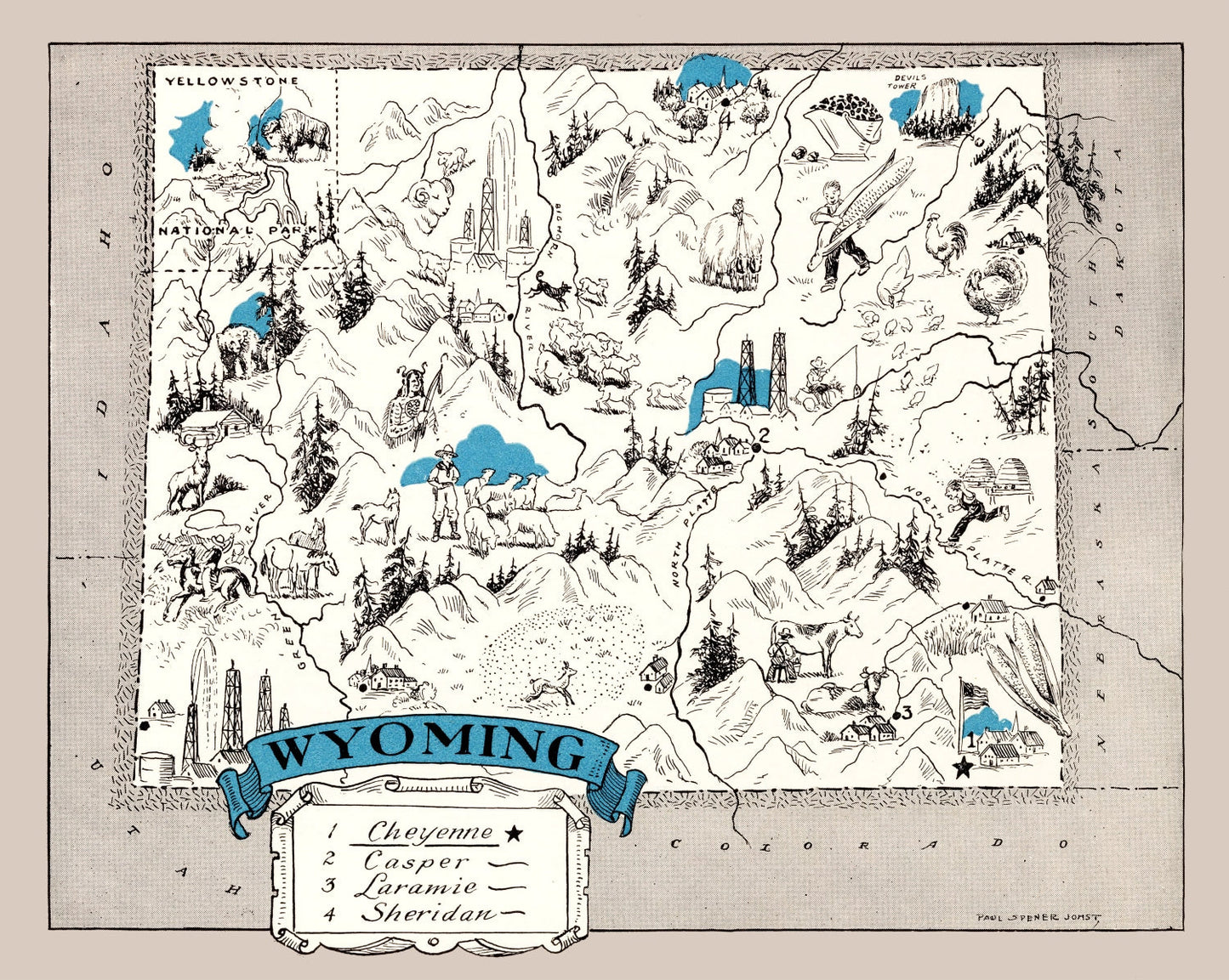 Vintage Map of Wyoming, 1931