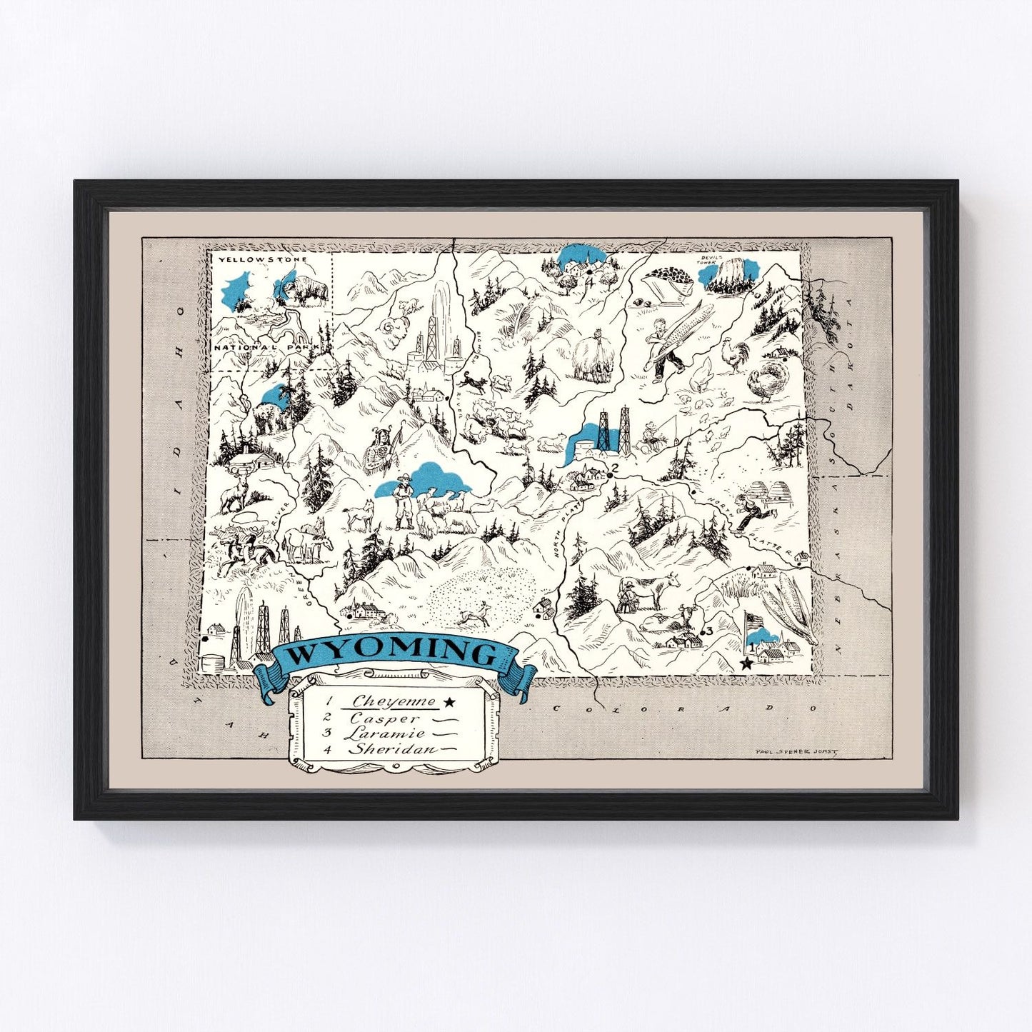Vintage map of Wyoming state, 1931, digitally restored