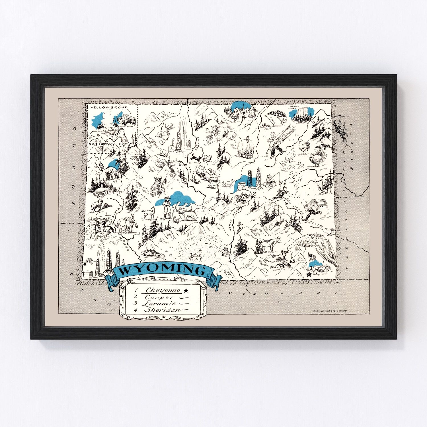 Vintage map of Wyoming state, 1931, digitally restored
