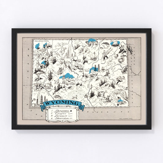 Vintage map of Wyoming state, 1931, digitally restored