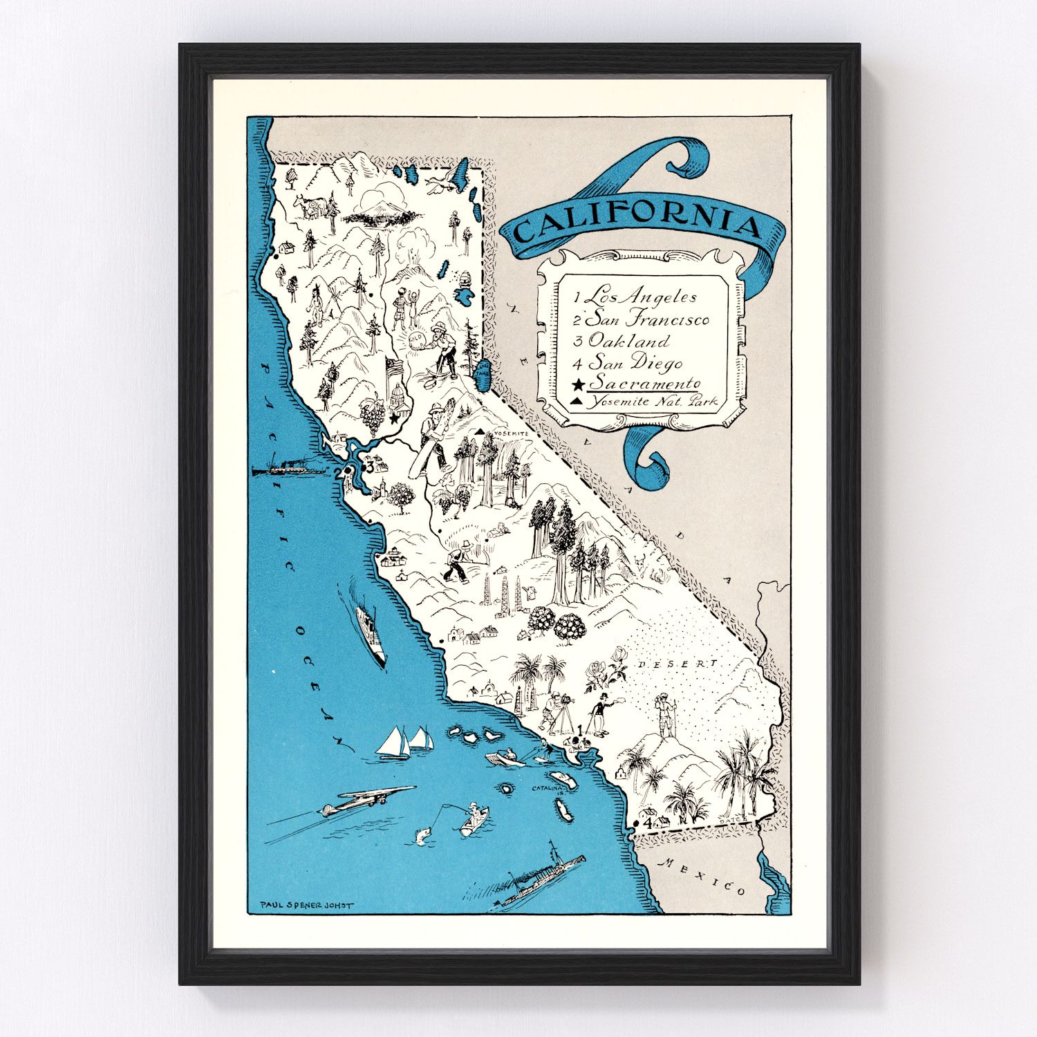 Vintage map of California, 1931, early automobile age restored print