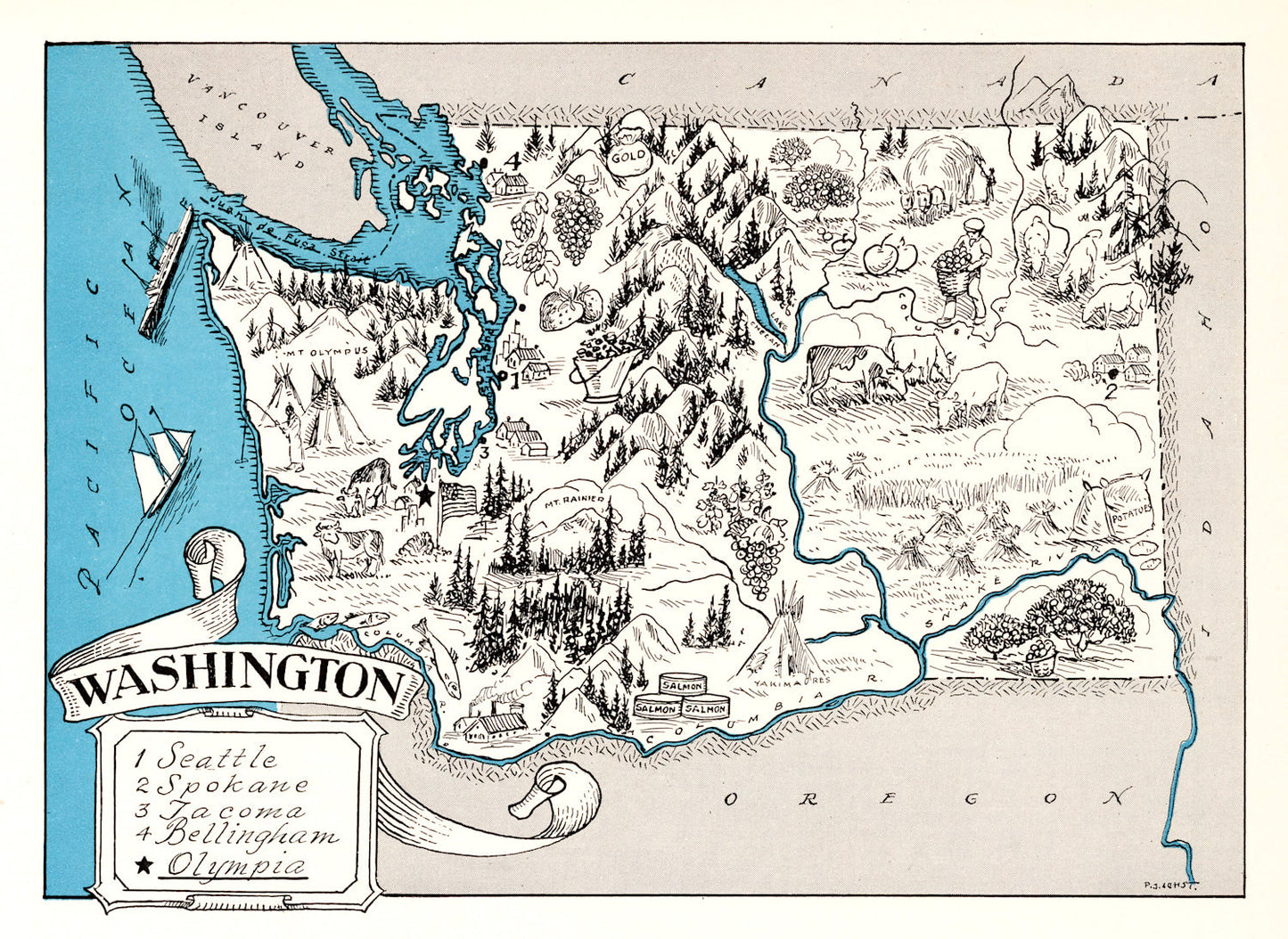 Vintage Map of Washington State, 1931