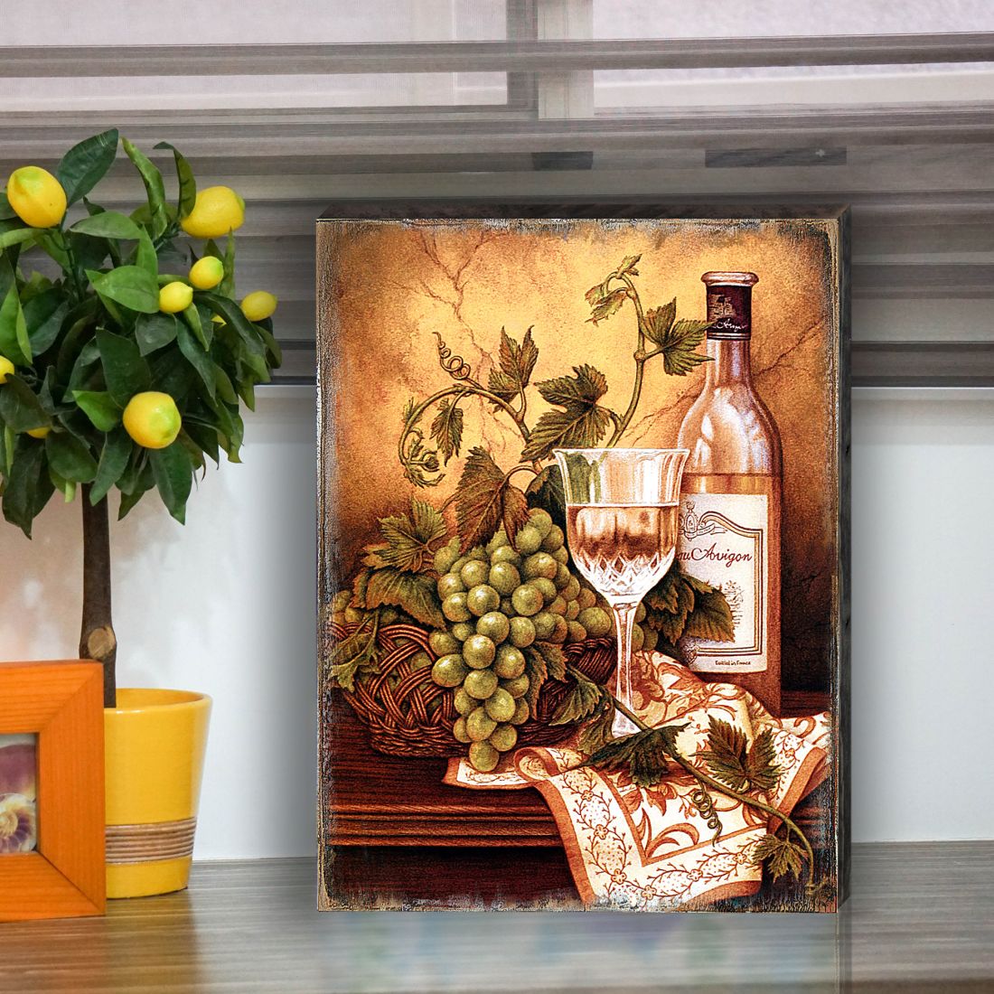 Vine and Grapes Handcrafted Wood Wall Art