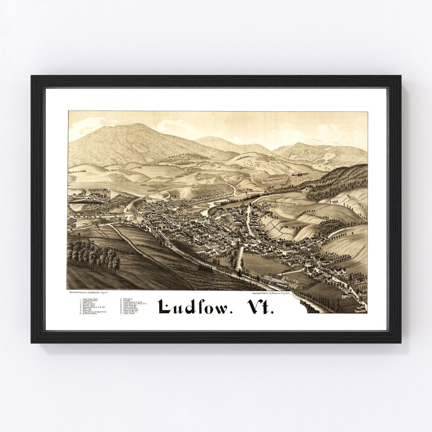 Vintage map of Ludlow, Vermont, 1885
