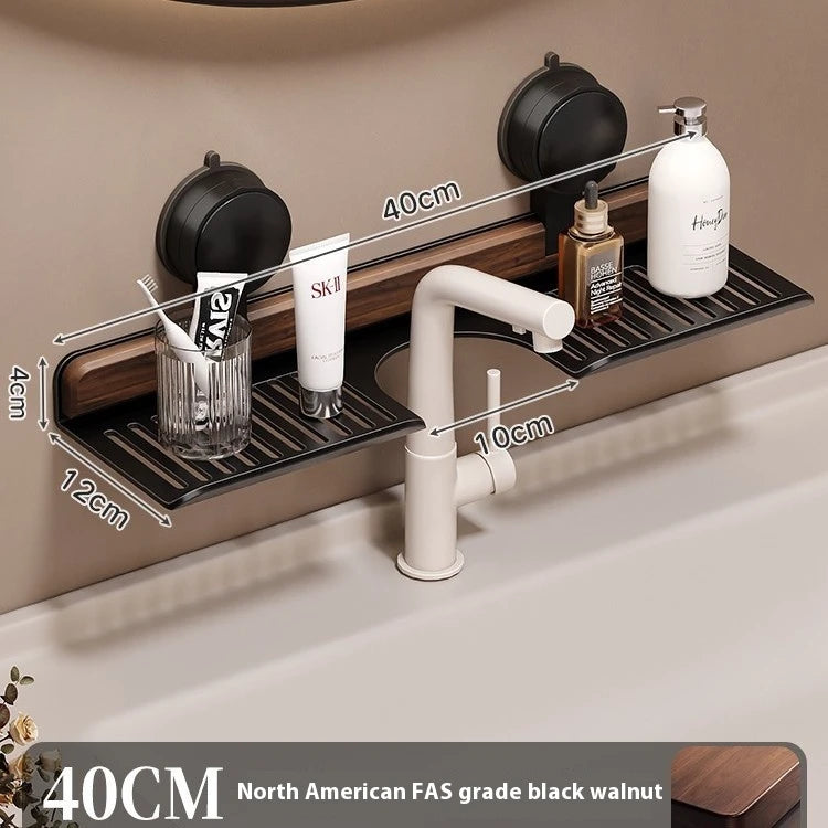 40 cm black bathroom sink organizer shelf with drain slots