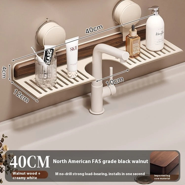 40 cm white bathroom sink organizer shelf with drain slots