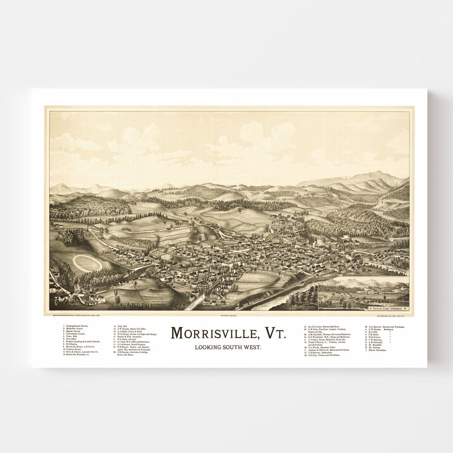 Vintage Map of Morrisville, Vermont, 1889