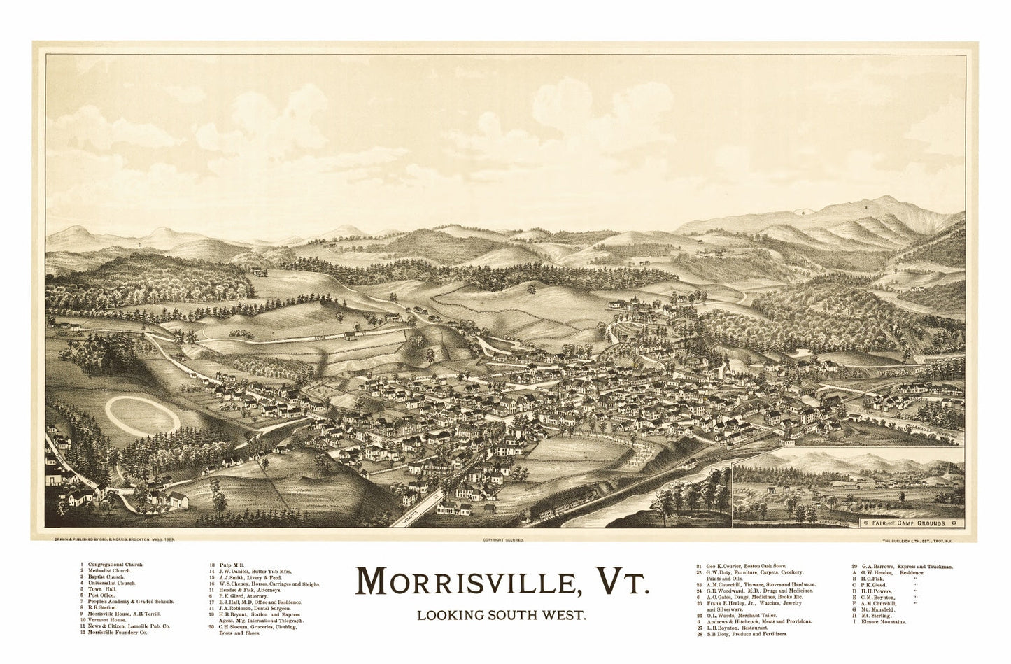 Vintage Map of Morrisville, Vermont, 1889