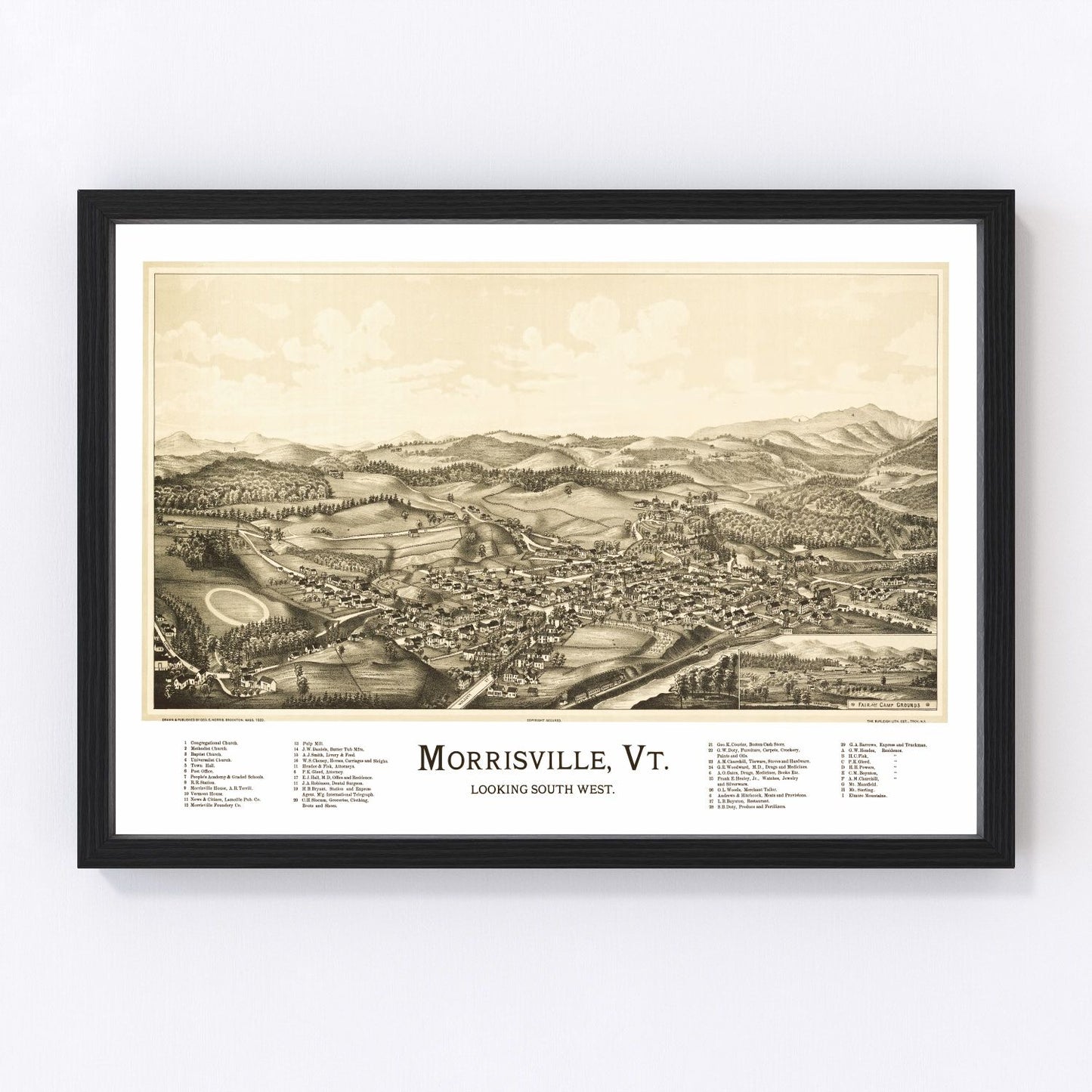 vintage map of Morrisville, Vermont, 1889