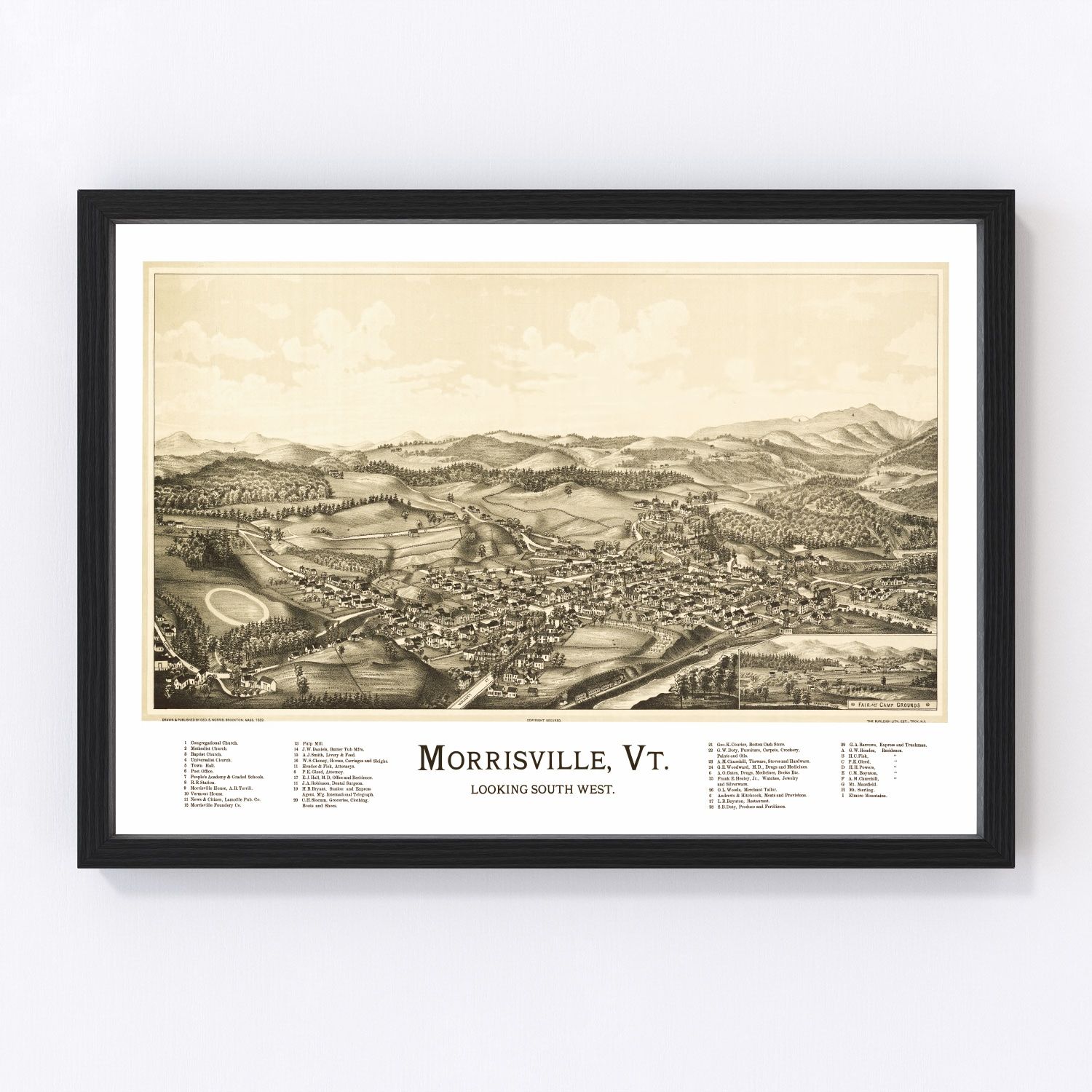 vintage map of Morrisville, Vermont, 1889