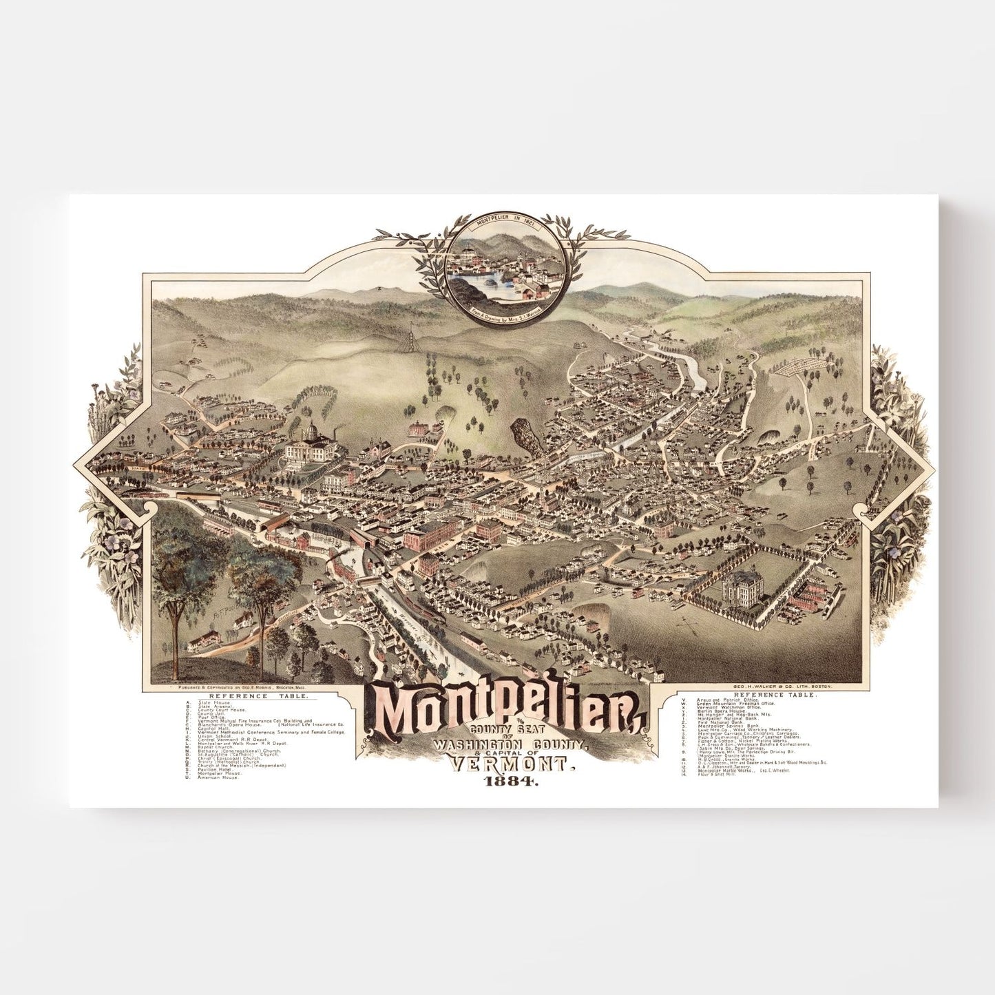 Vintage Map of Montpelier, Vermont, 1884