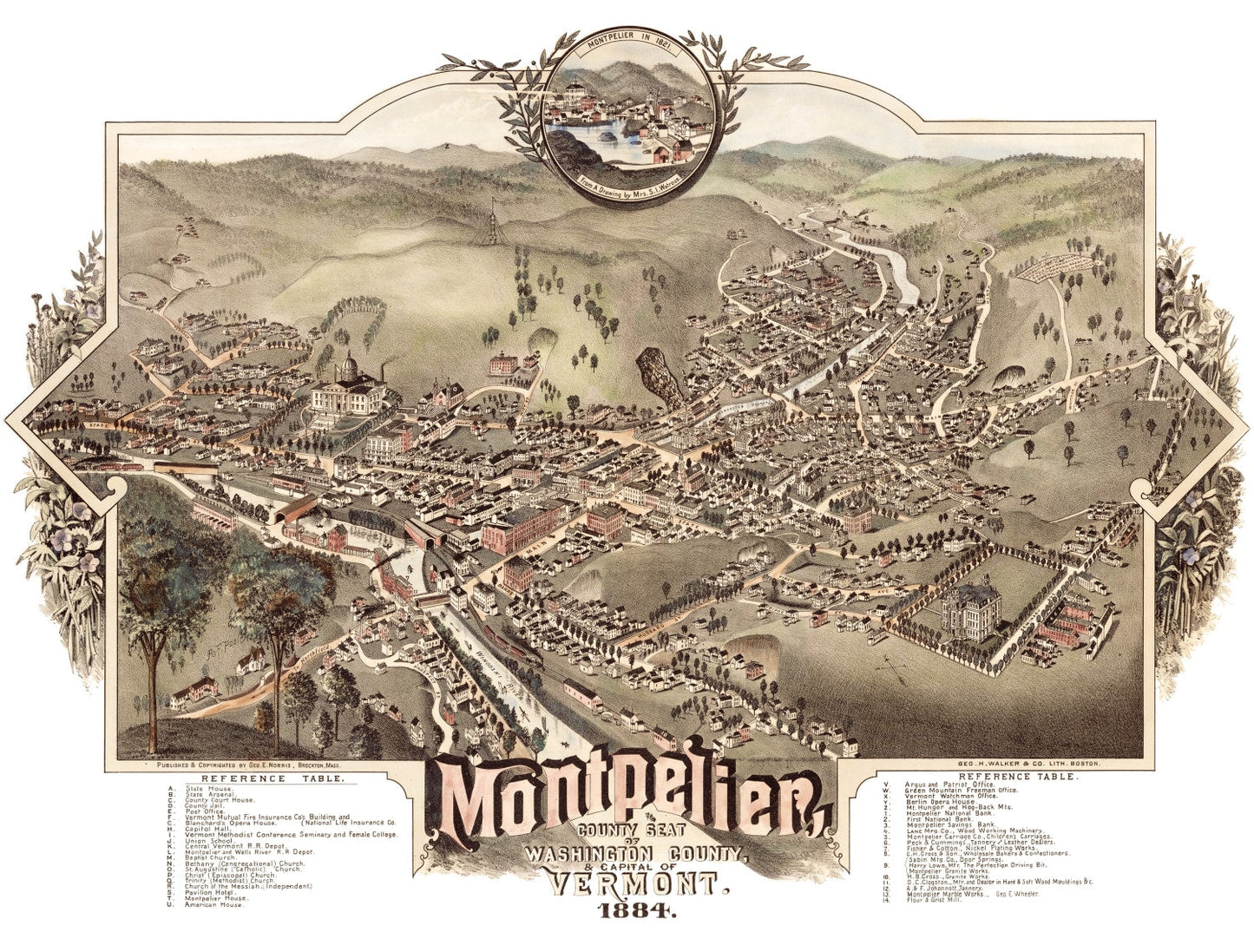 Vintage Map of Montpelier, Vermont, 1884