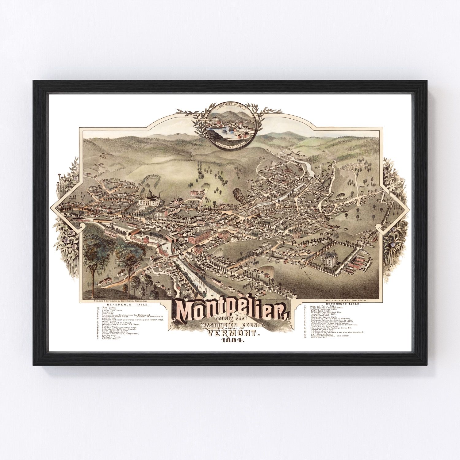 Vintage map of Montpelier, Washington County, Vermont, 1884