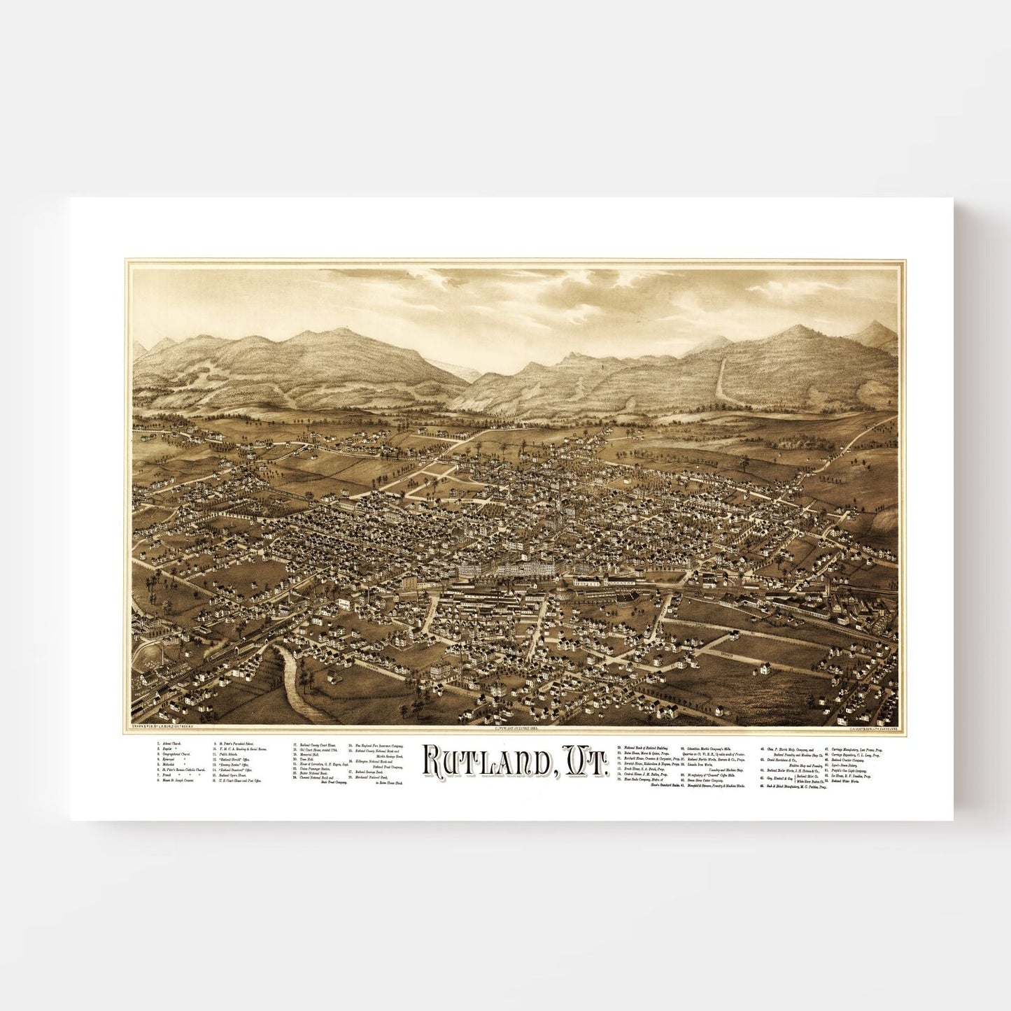 Vintage Map of Rutland, Vermont, 1885