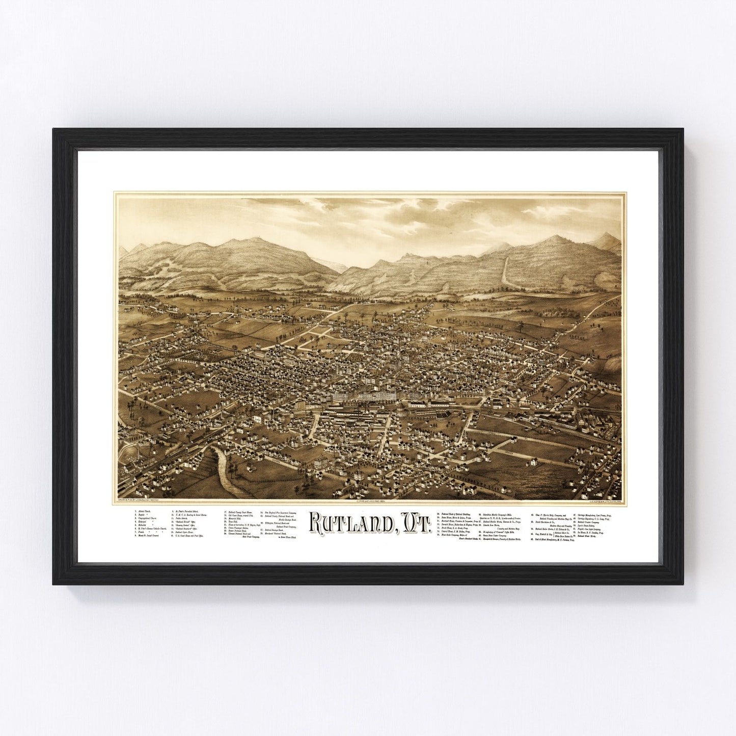 vintage map of Rutland, Vermont, 1885