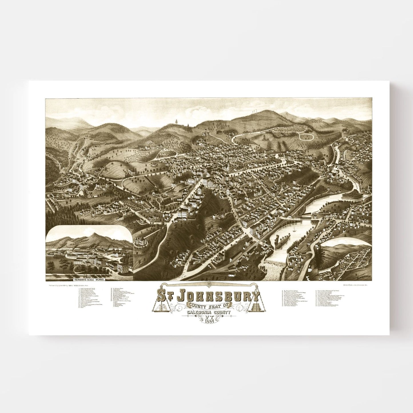 Vintage Map of St. Johnsbury, Vermont, 1884