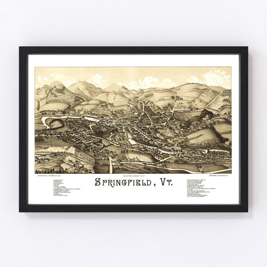 vintage map of Springfield, Vermont, 1886