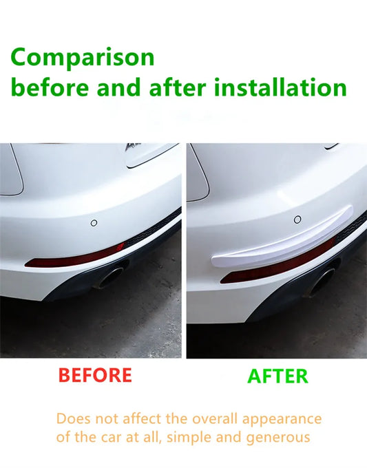 Before and after comparison showing bumper with and without scratch protector strip.