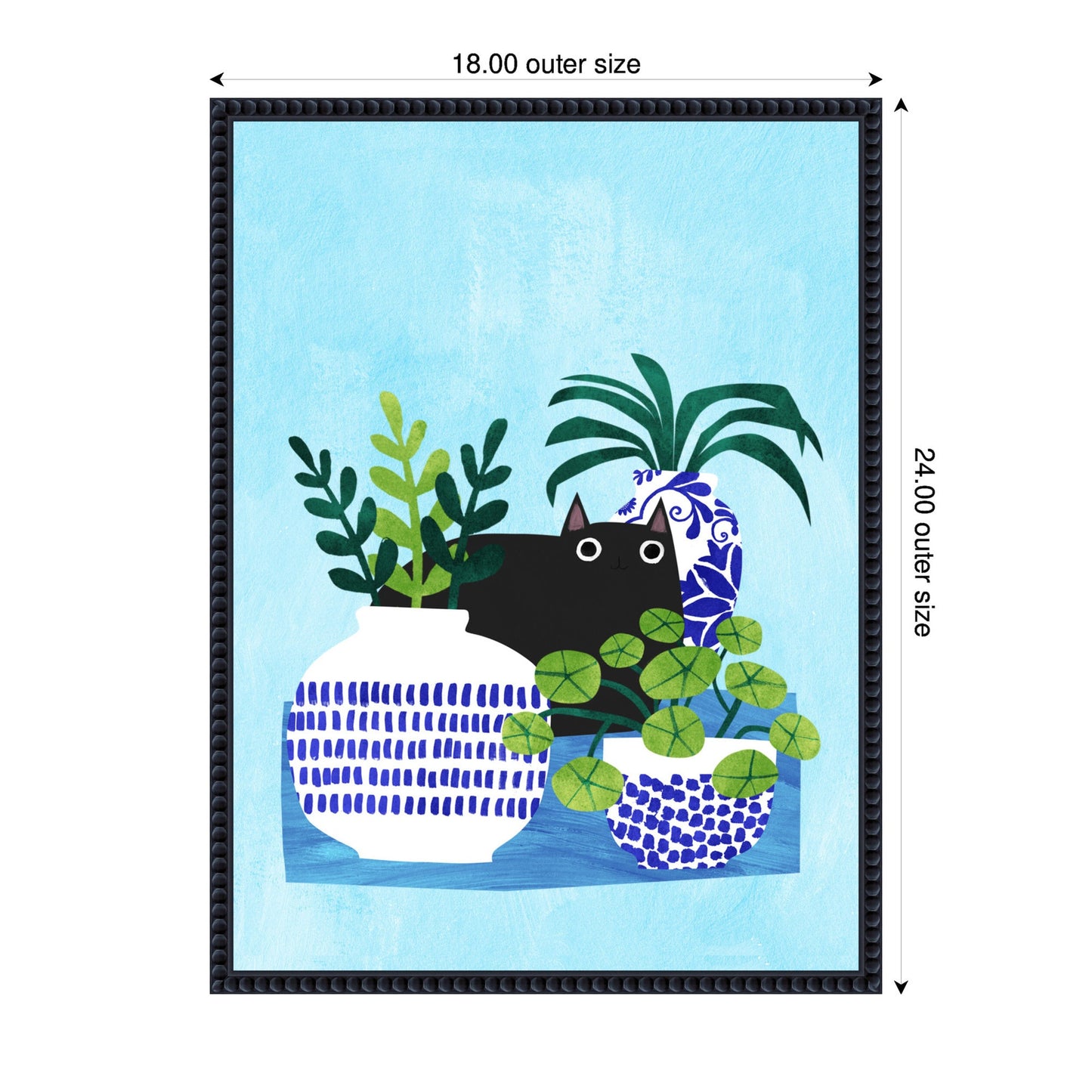 Blue Pots Botanical Framed Canvas Wall Art