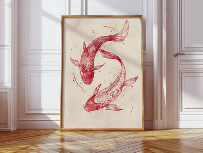 Koi Fish Wall Art Minimalist Japanese Ink Print