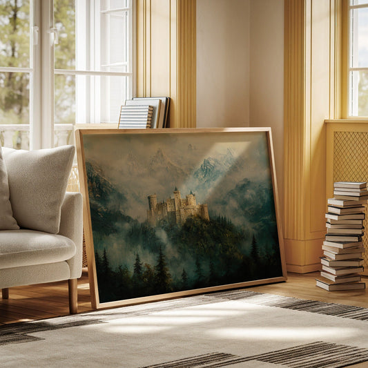 Misty Mountain Castle Fantasy Landscape Wall Art Print