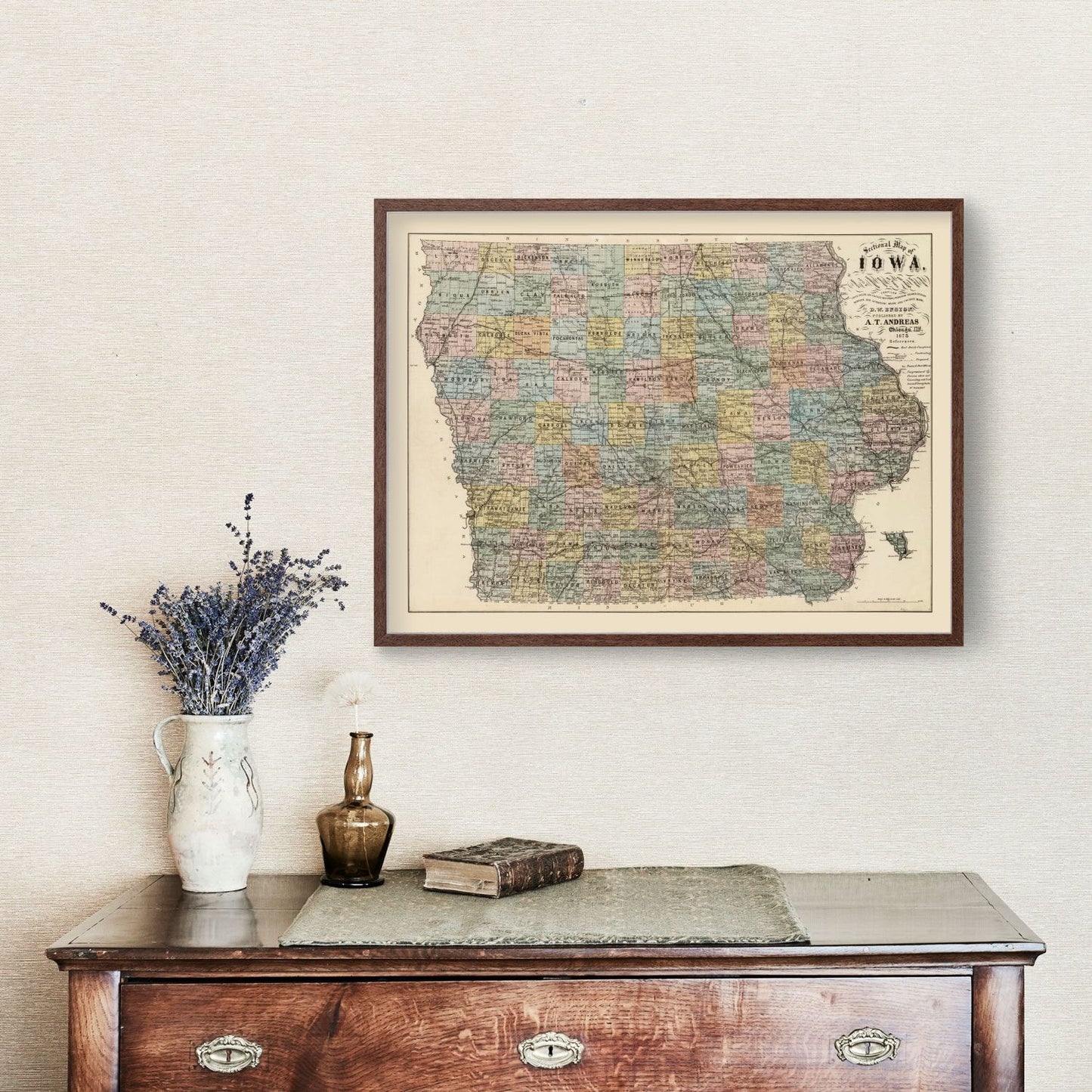 Vintage Map of Iowa, 1875