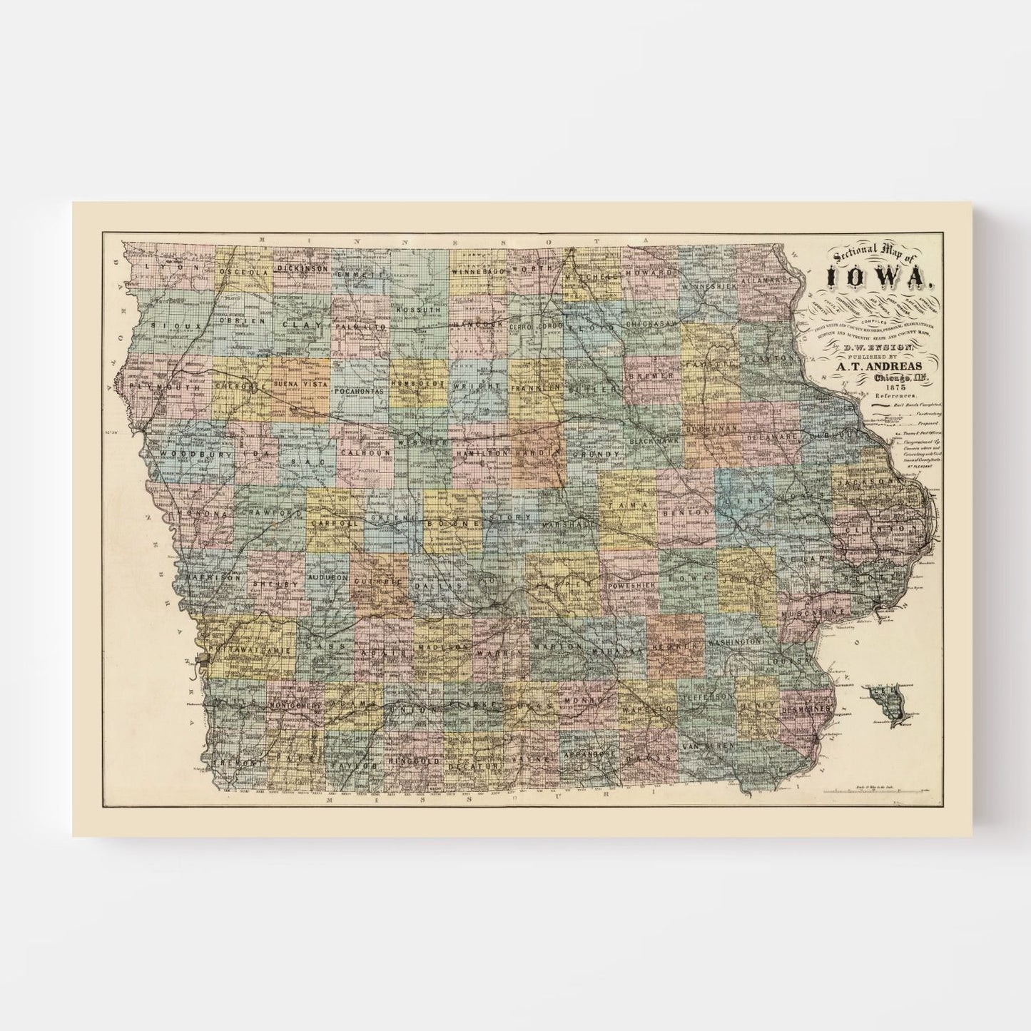 Vintage Map of Iowa, 1875