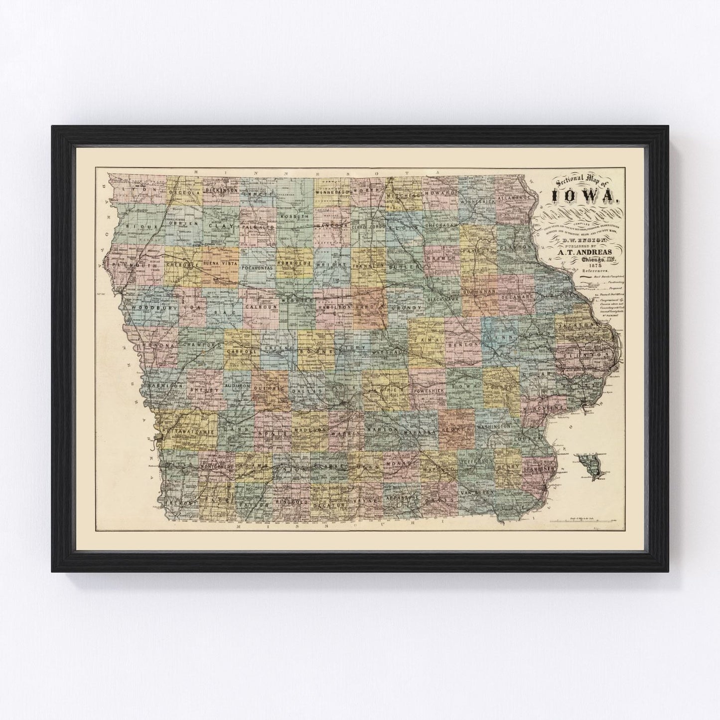 Vintage map of Iowa, 1875