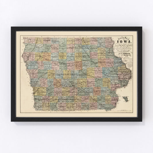 Vintage map of Iowa, 1875