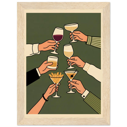Retro Cheers Cocktail Toast Wall Art, Framed Bar Decor - 20x25 cm / 8x10″ - White frame / Ready-to-hang - Sparkycare