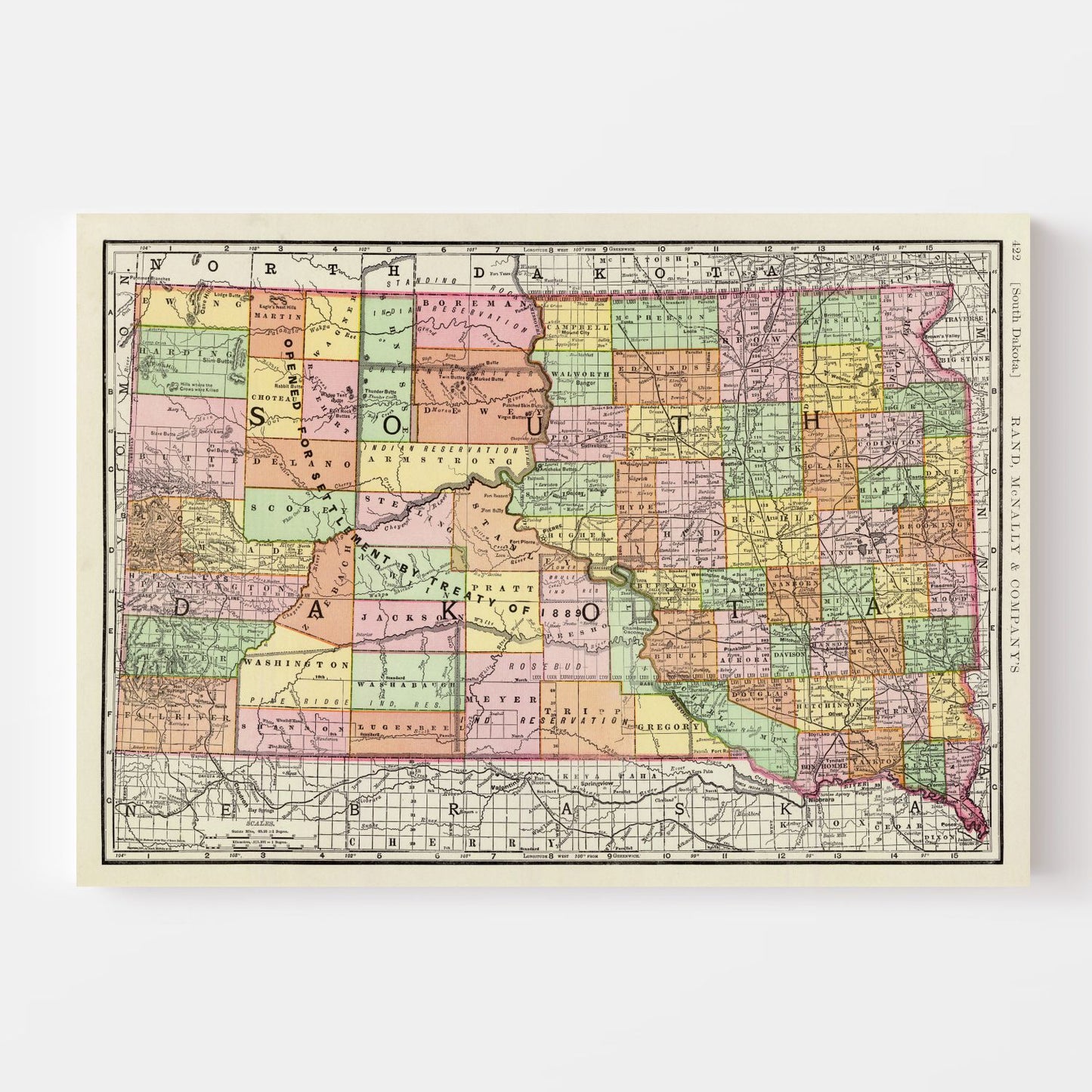 Vintage Map of South Dakota, 1897