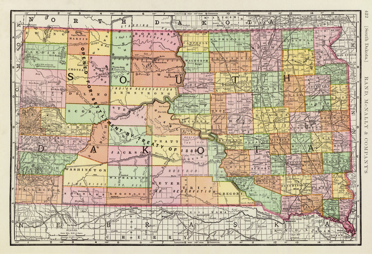 Vintage Map of South Dakota, 1897