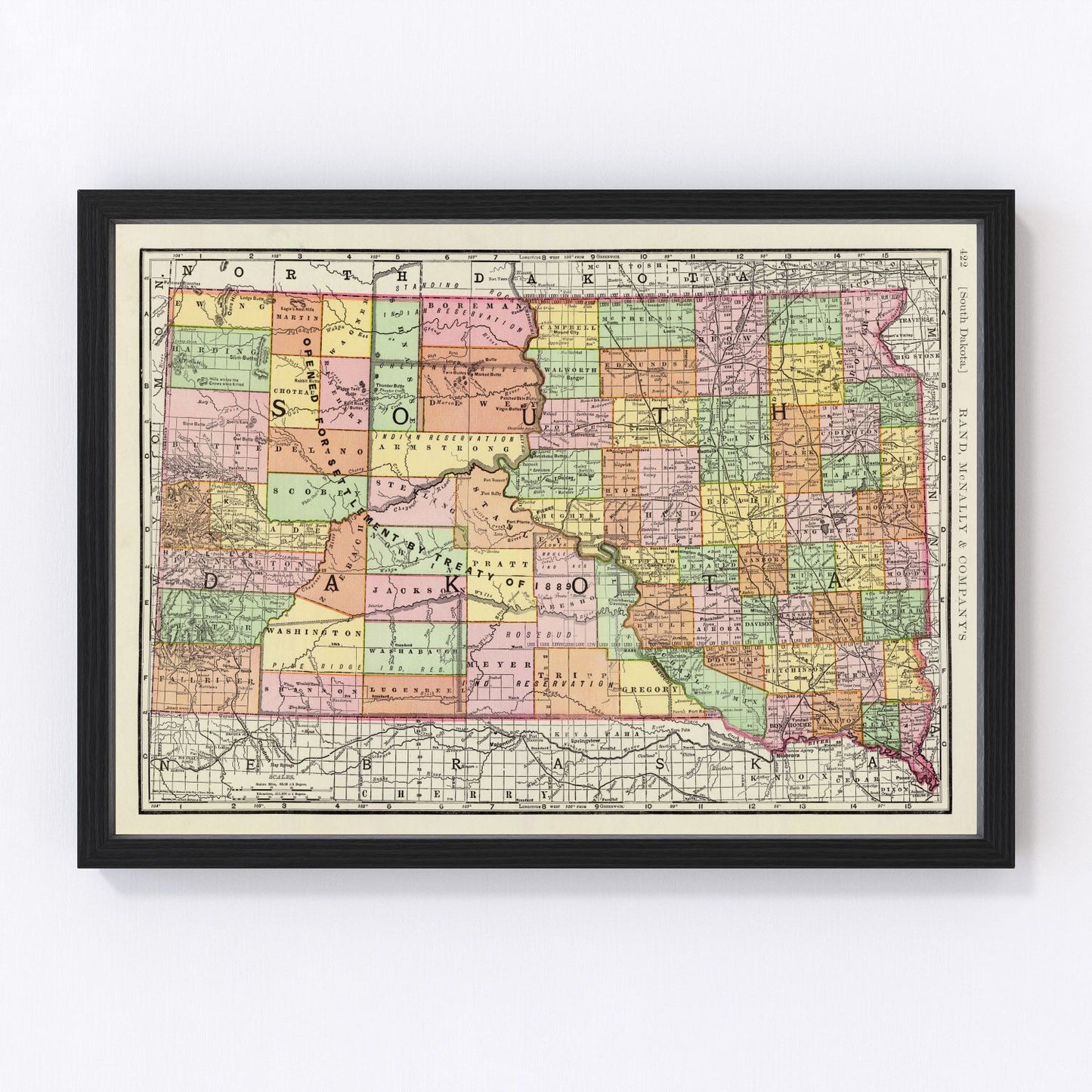 vintage map of South Dakota, 1897
