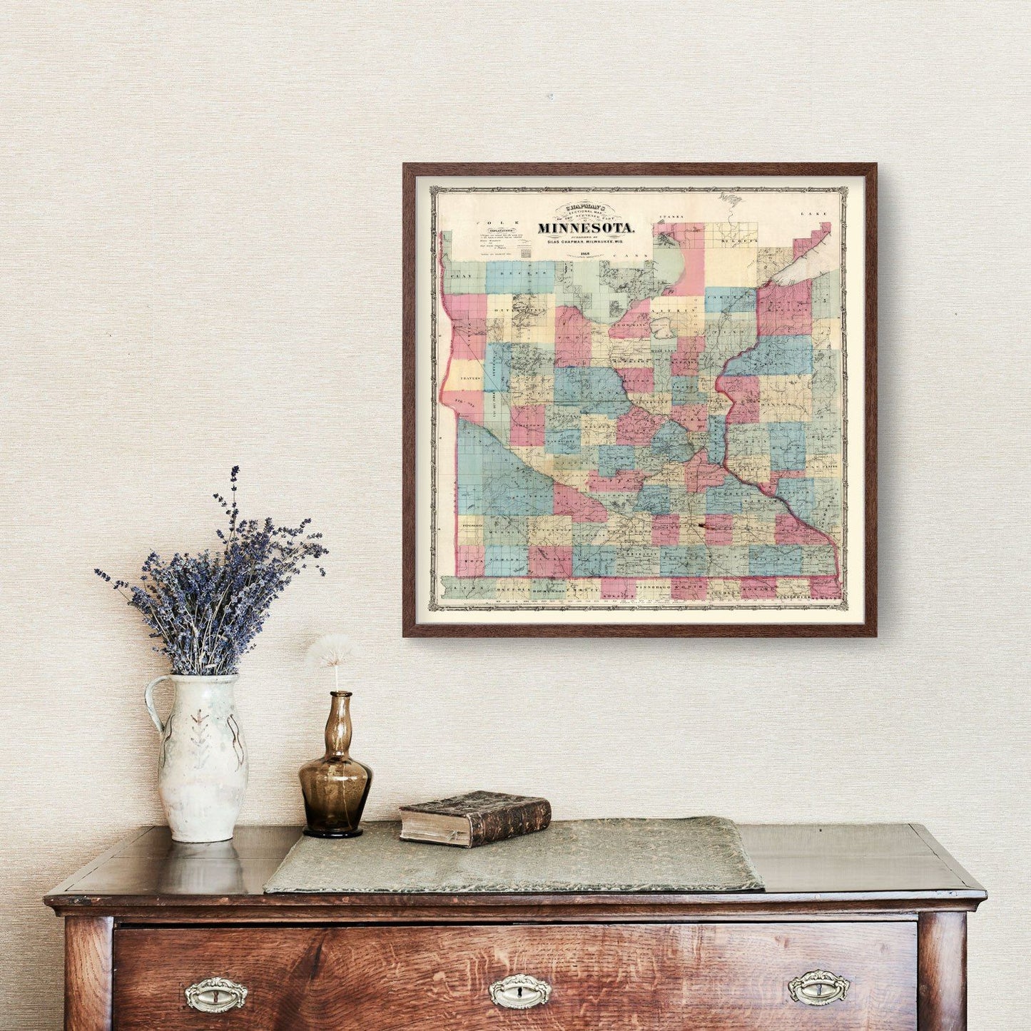 Vintage Map of Minnesota, 1868