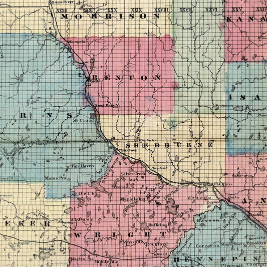 Vintage Map of Minnesota, 1868