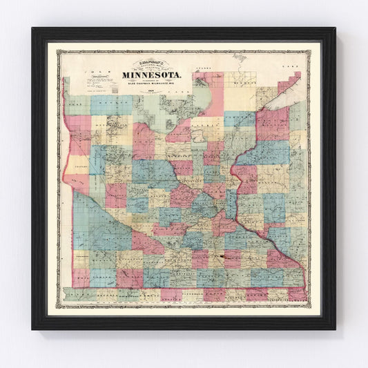 vintage map of Minnesota, 1868