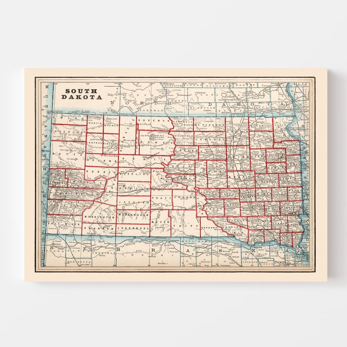 Vintage Map of South Dakota, 1893 II