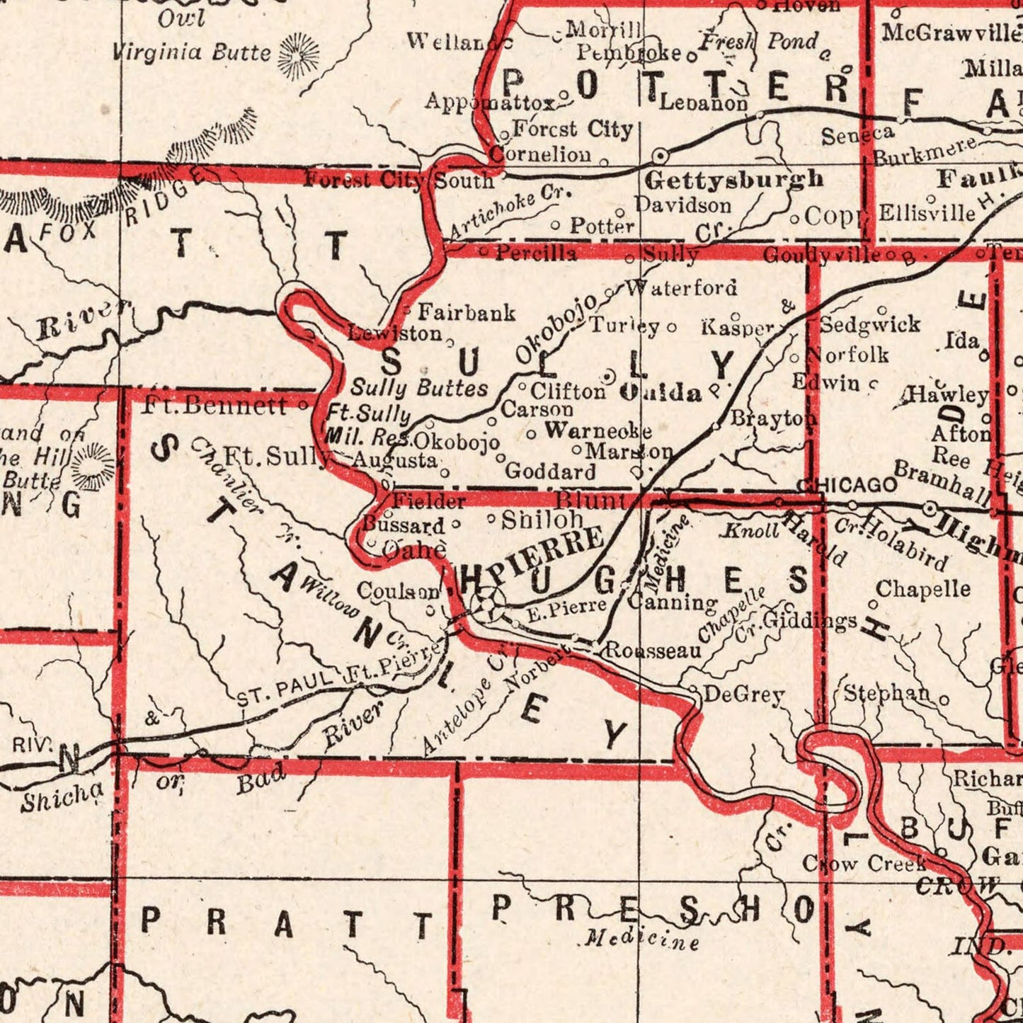 Vintage Map of South Dakota, 1893 II