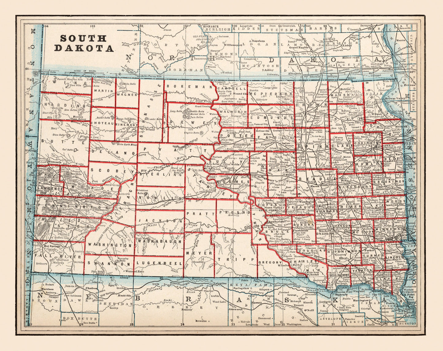 Vintage Map of South Dakota, 1893 II