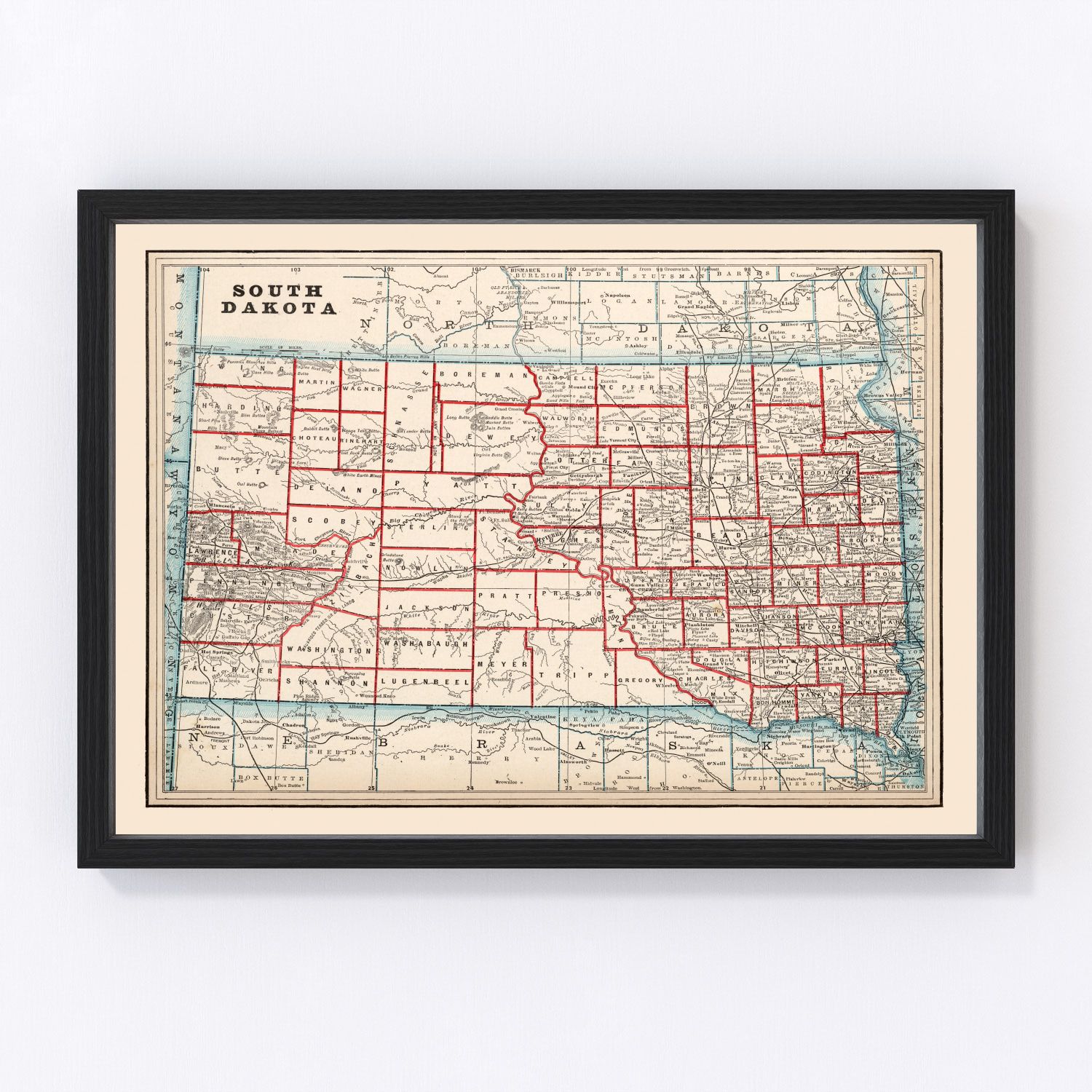 vintage map of South Dakota, 1893