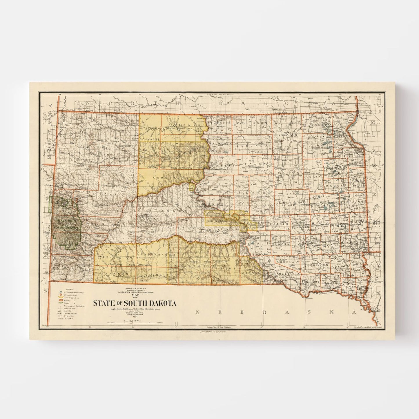Vintage Map of South Dakota, 1901