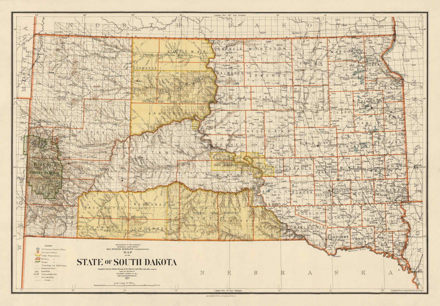 Vintage Map of South Dakota, 1901