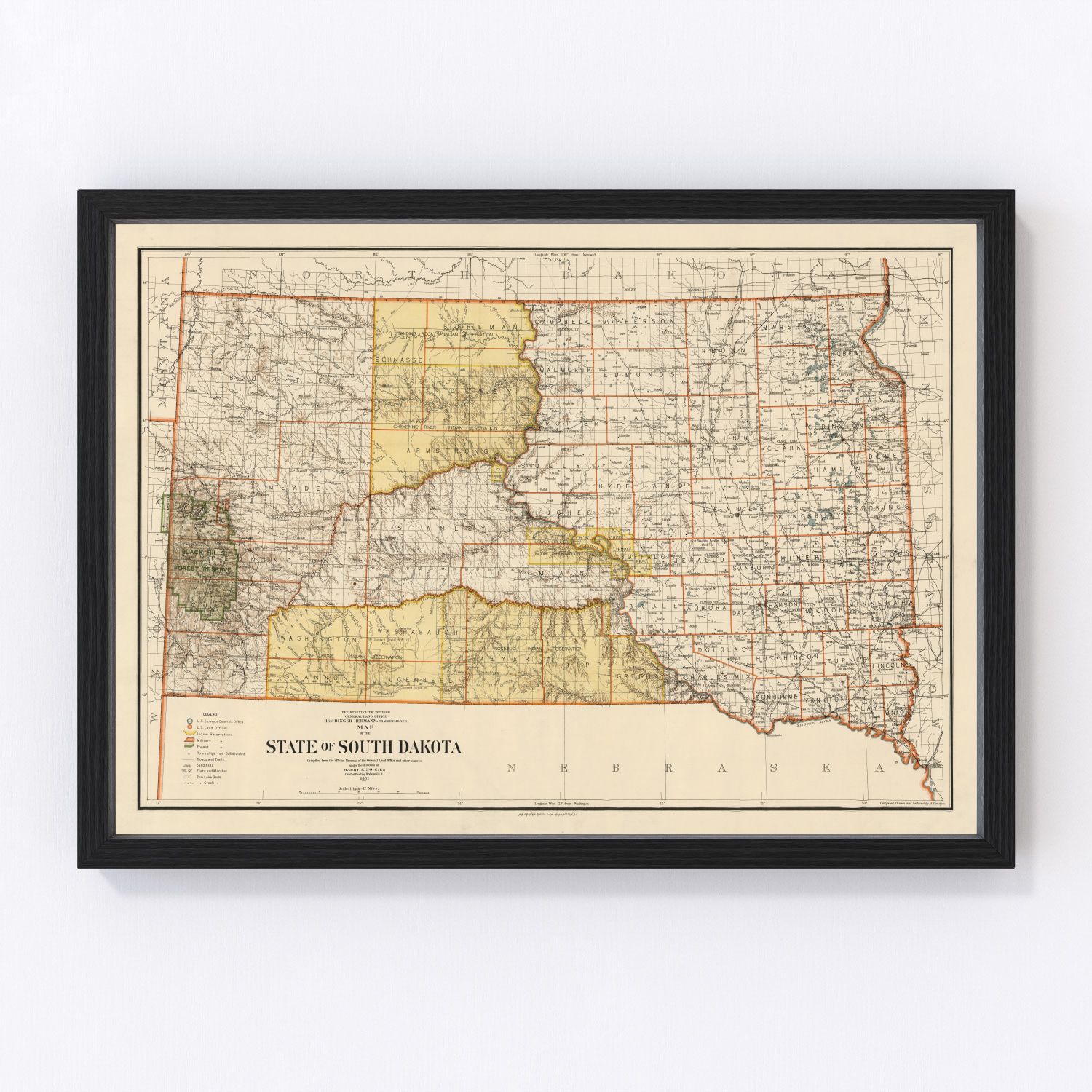 vintage map of South Dakota, 1901