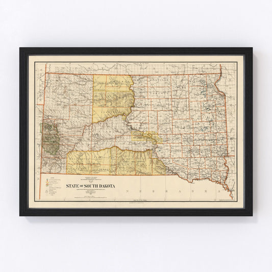 vintage map of South Dakota, 1901
