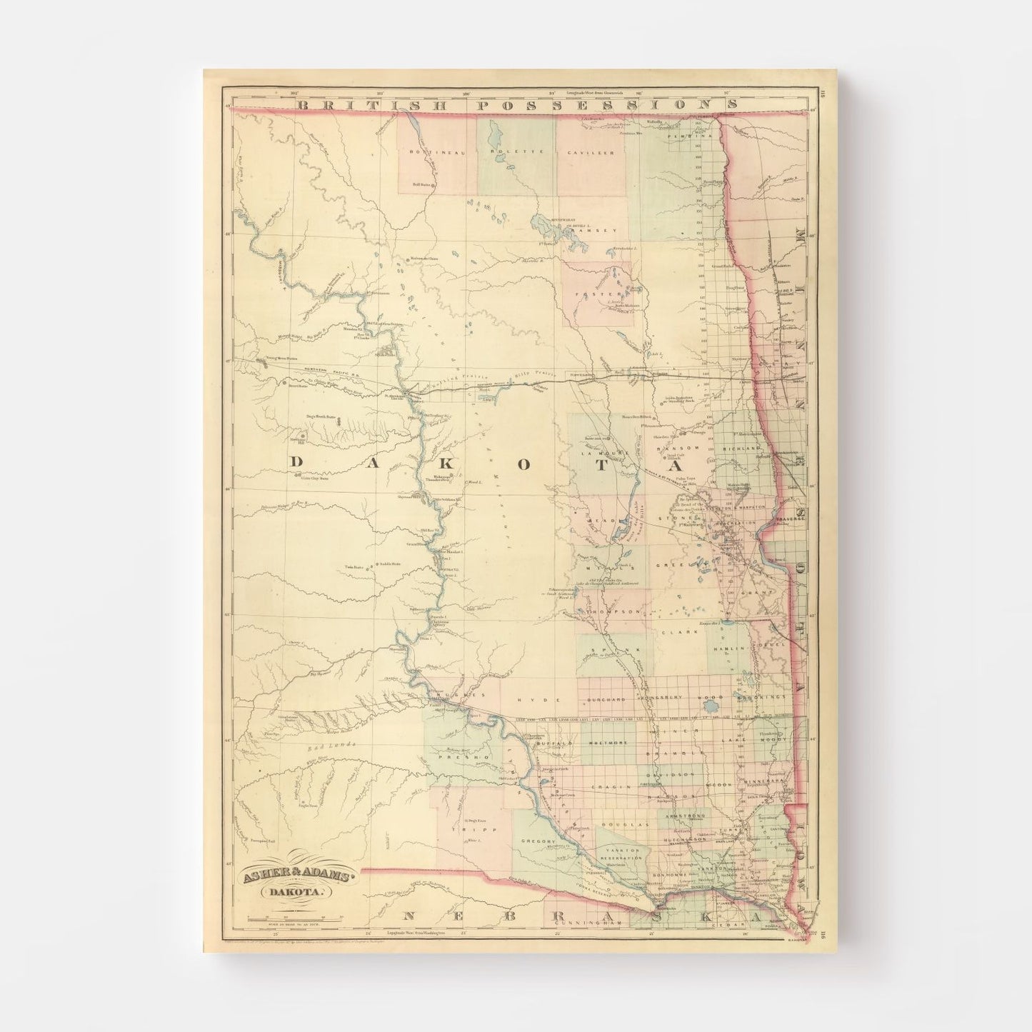 Vintage Map of Dakota Territory, 1875