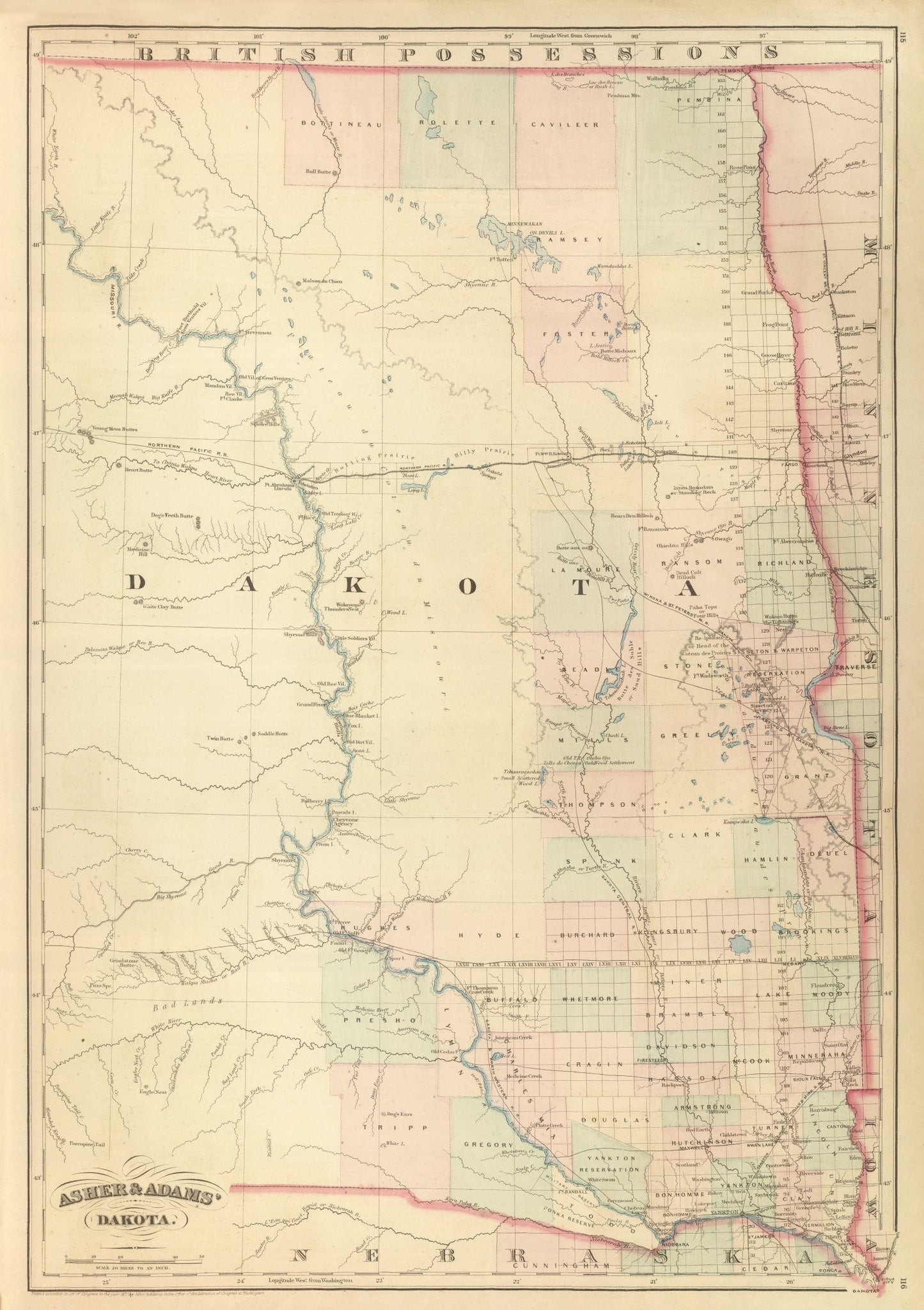 Vintage Map of Dakota Territory, 1875