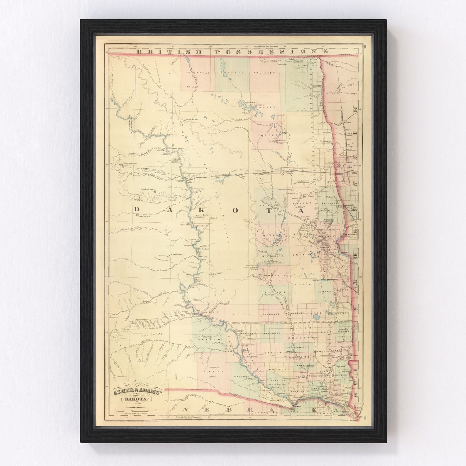 Vintage map of Dakota Territory, 1875