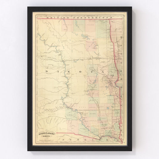 Vintage map of Dakota Territory, 1875