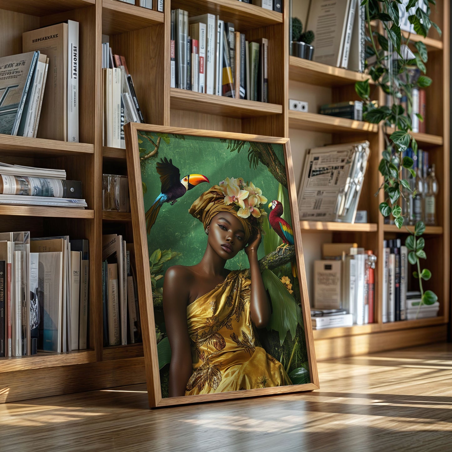 Golden Muse of the Jungle - Boho Tropical Portrait Art